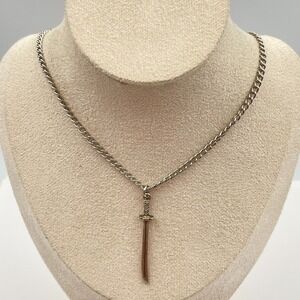 Vintage 80s Gothic Sword Dagger Pendant Necklace Punk Silver Gold Tone Jewelry